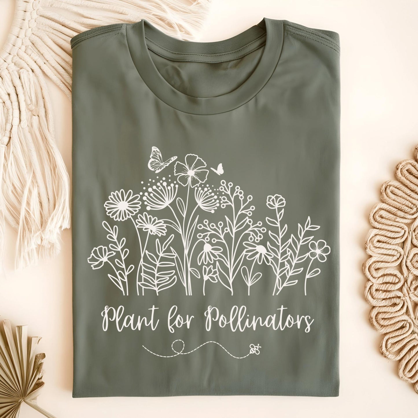Wild Petal Threads T-Shirt Military Green / S Plant for Pollinators with Wildflowers T-Shirt