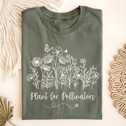 Wild Petal Threads T-Shirt Military Green / S Plant for Pollinators with Wildflowers T-Shirt