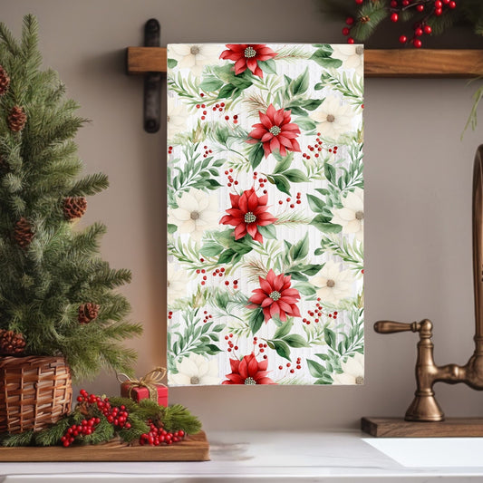 Poinsettia Holiday Microfiber Tea Towel