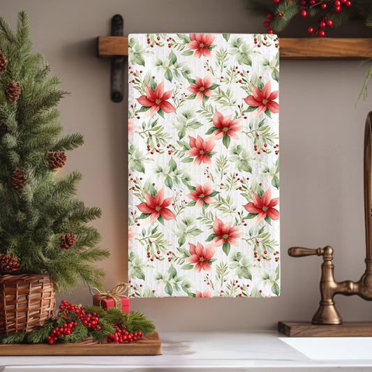 Poinsettia Watercolor Microfiber Tea Towel