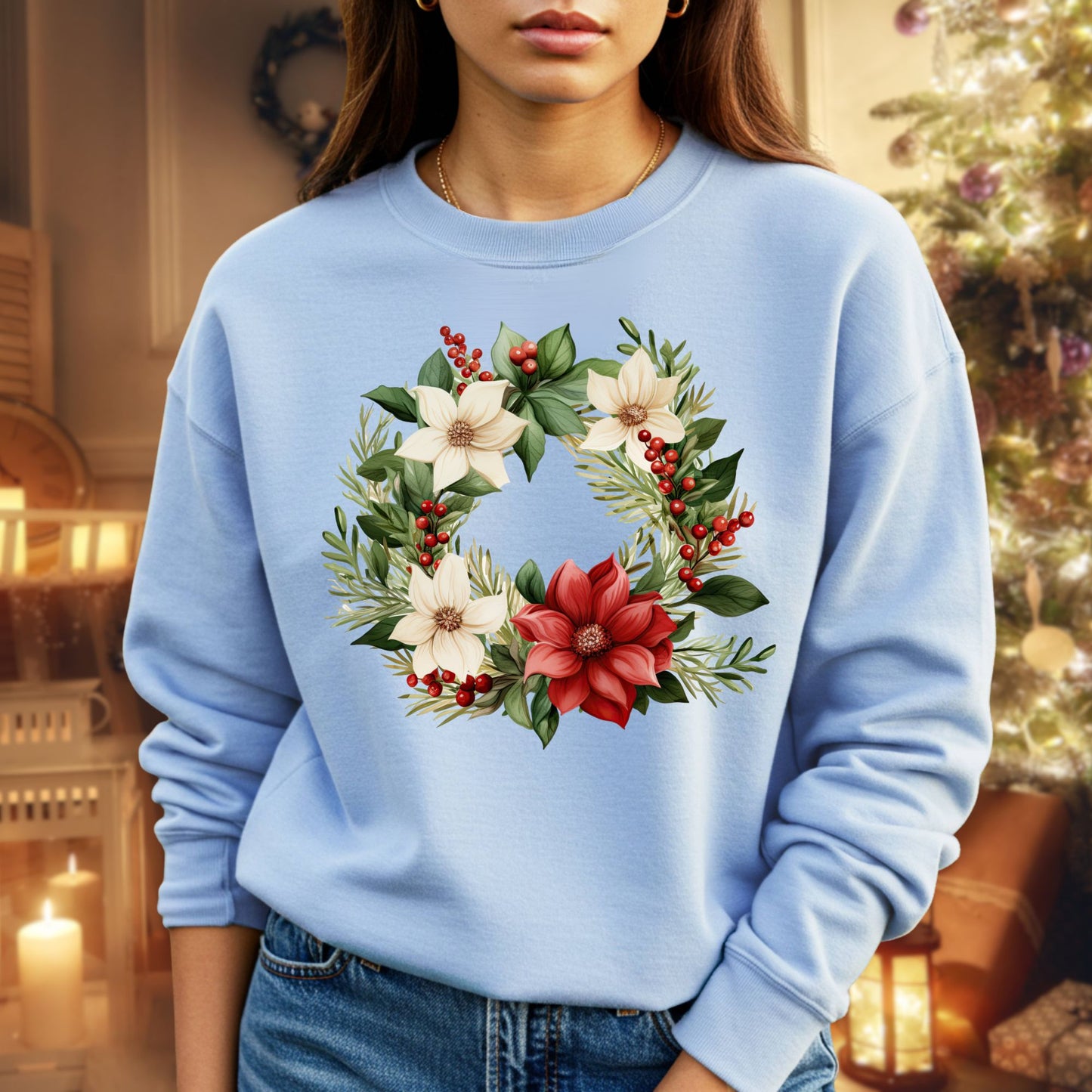 Poinsettia Wreath Sweatshirt