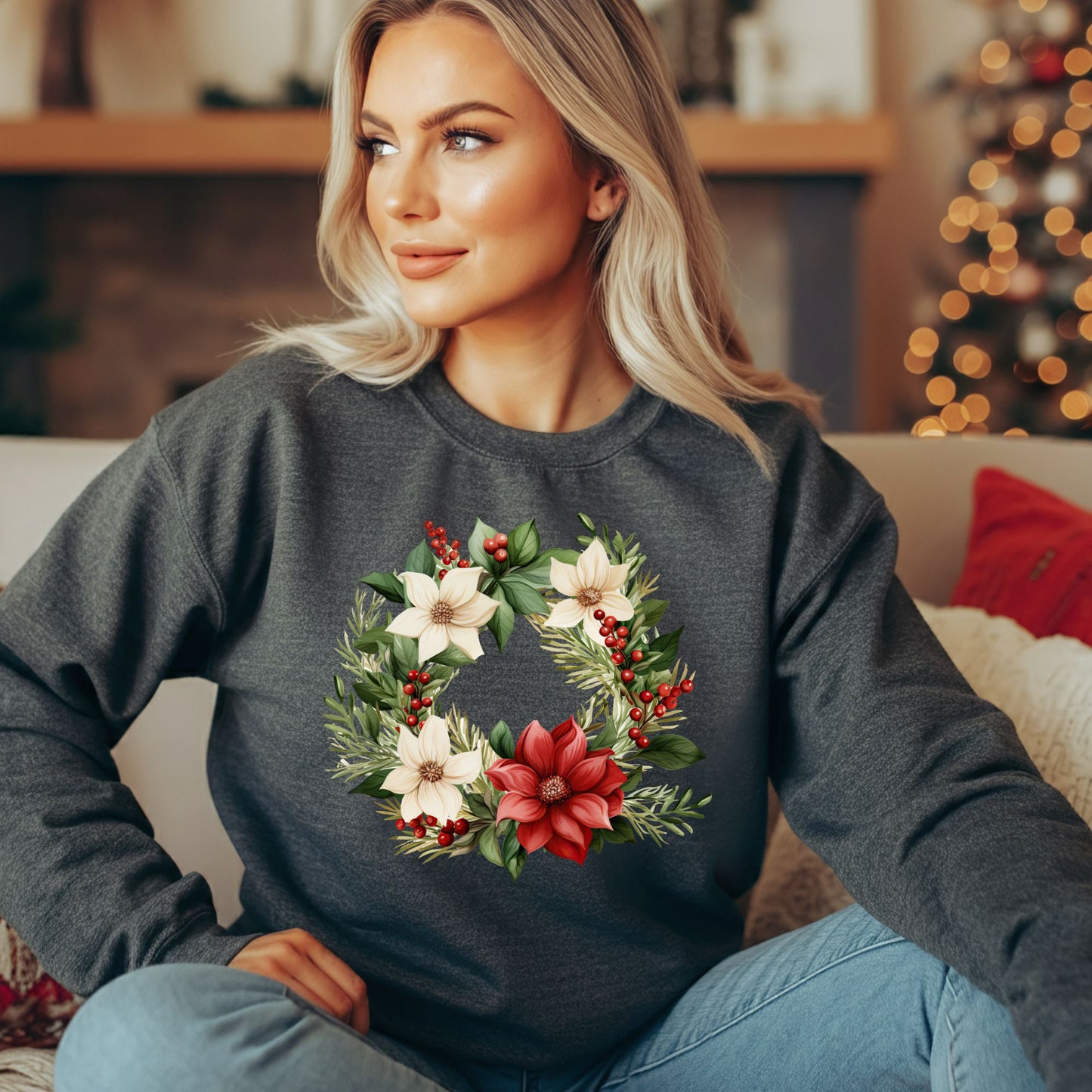 Poinsettia Wreath Sweatshirt