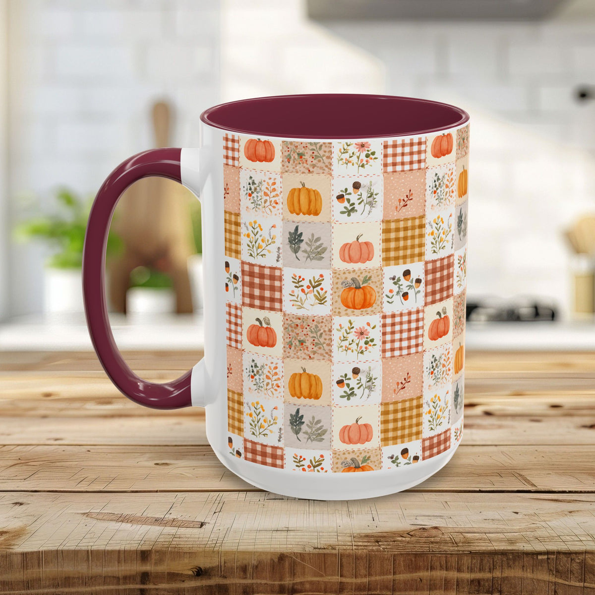Pumpkin Floral Gingham Fall Mug (11/15oz)