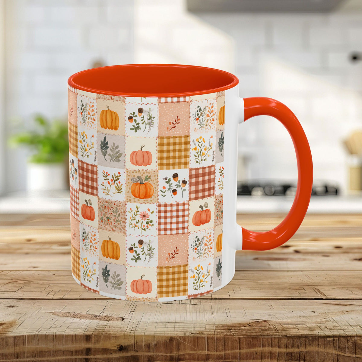 Pumpkin Floral Gingham Fall Mug (11/15oz)