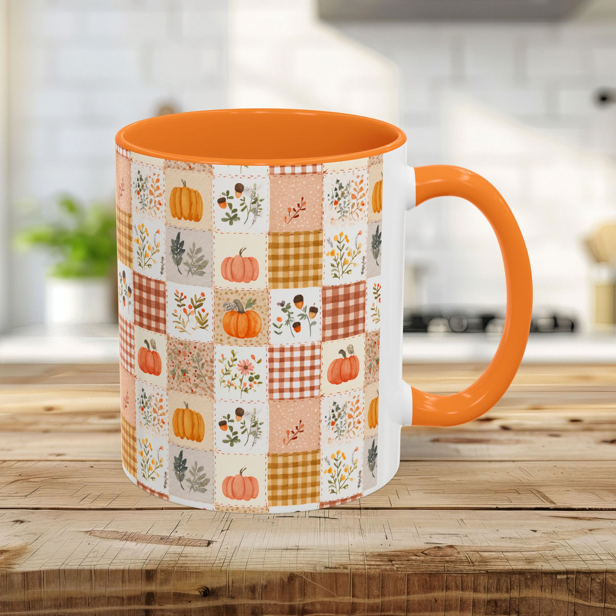 Pumpkin Floral Gingham Fall Mug (11/15oz)