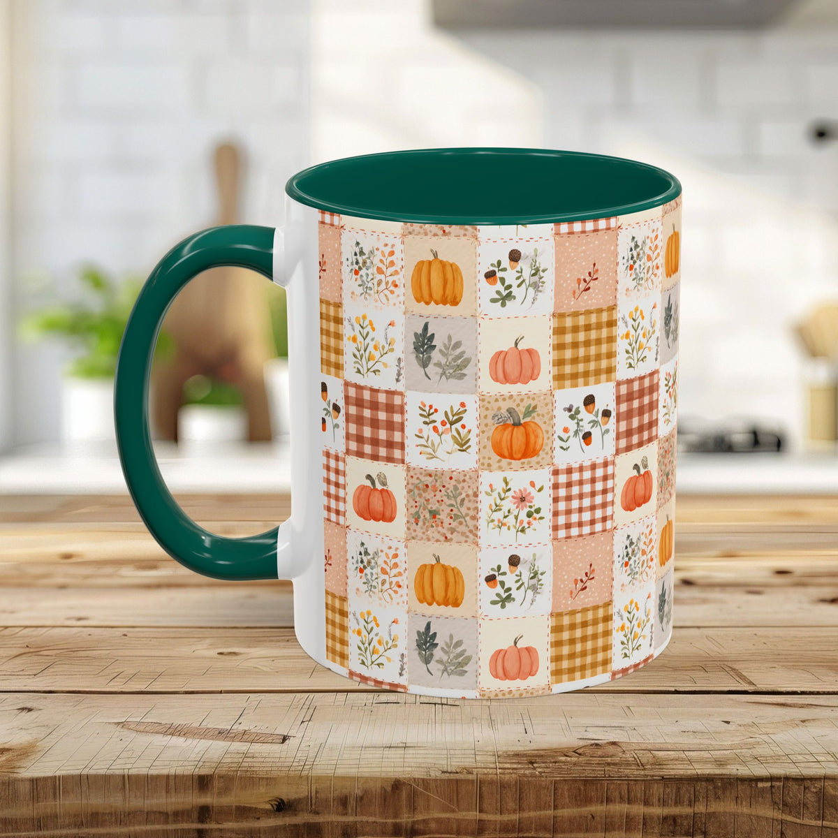 Pumpkin Floral Gingham Fall Mug (11/15oz)