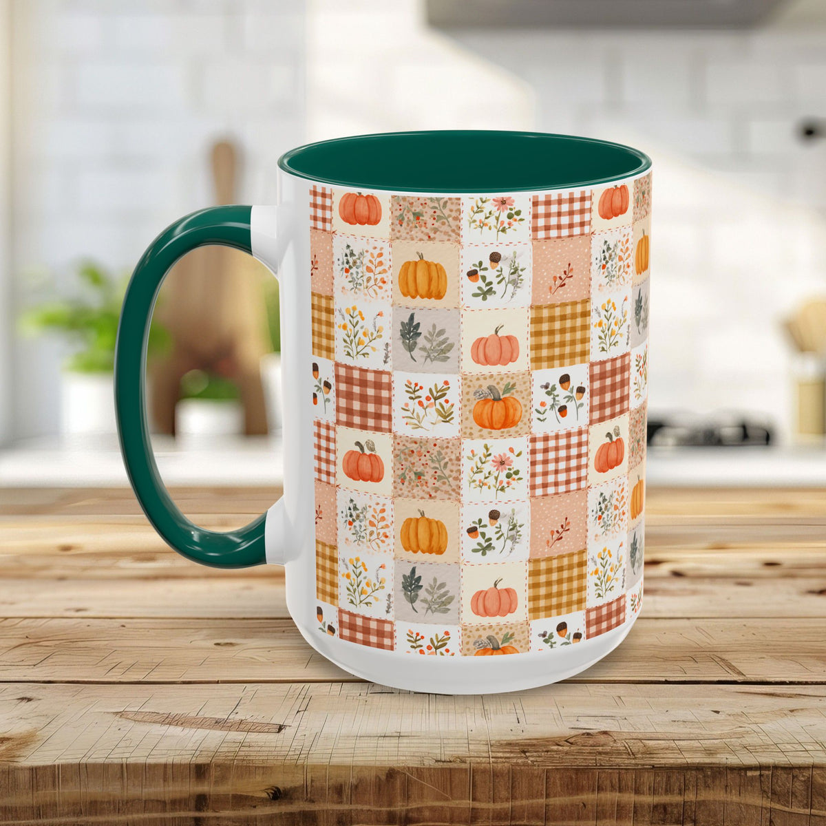 Pumpkin Floral Gingham Fall Mug (11/15oz)