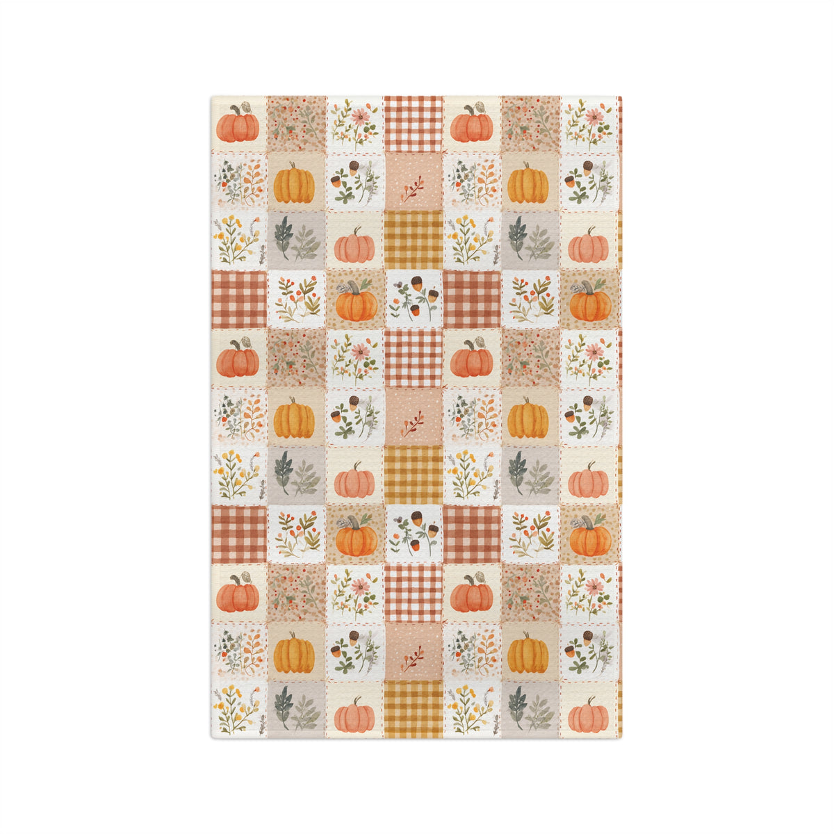 Pumpkin & Floral Gingham Fall Tea Towel