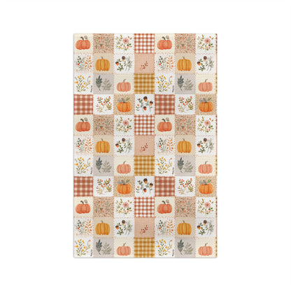 Pumpkin & Floral Gingham Fall Tea Towel