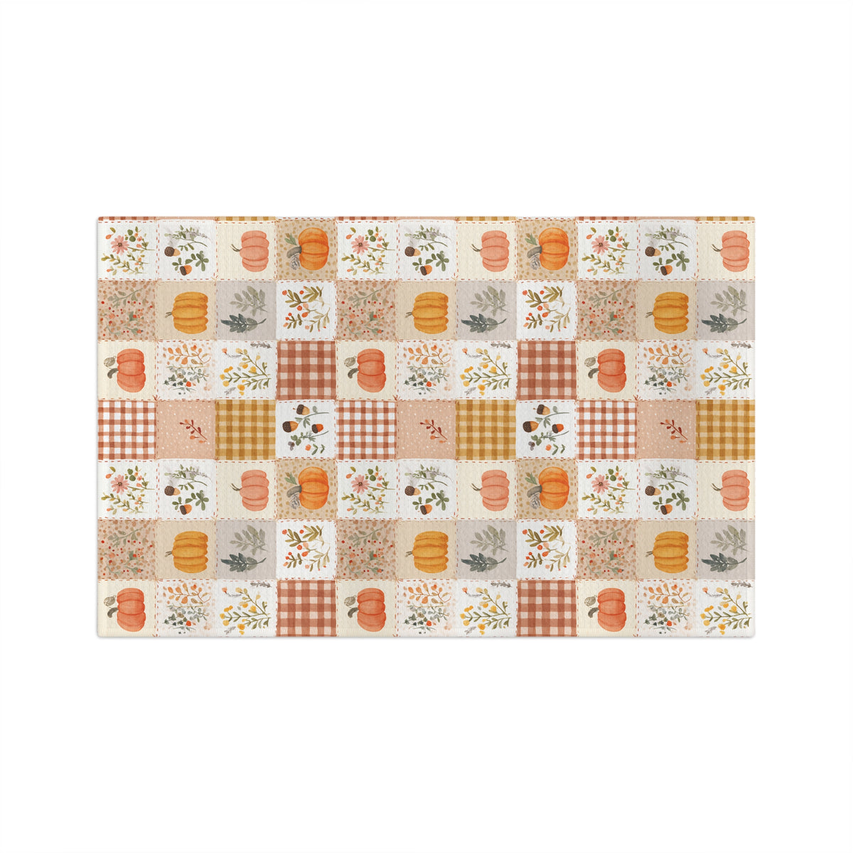 Pumpkin & Floral Gingham Fall Tea Towel