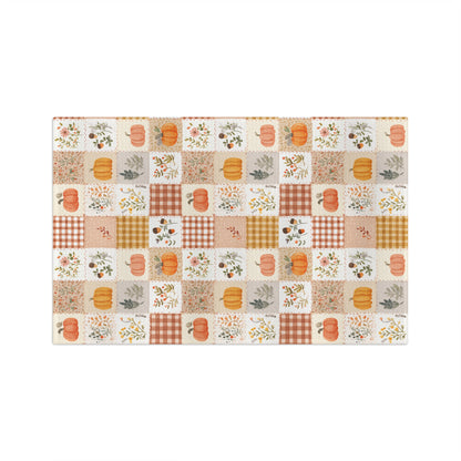 Pumpkin & Floral Gingham Fall Tea Towel