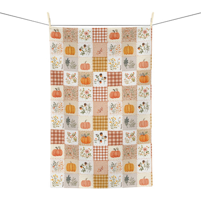 Pumpkin & Floral Gingham Fall Tea Towel