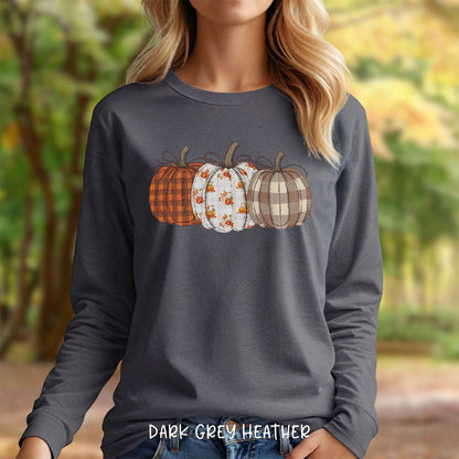 Quilted Plaid Pumpkins Long Sleeve Tee