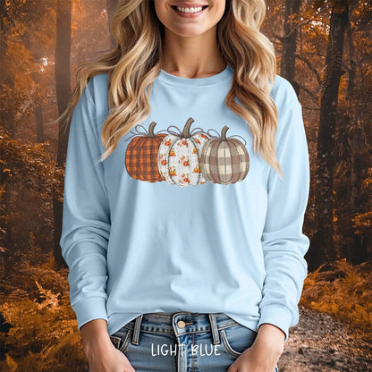 Quilted Plaid Pumpkins Long Sleeve Tee