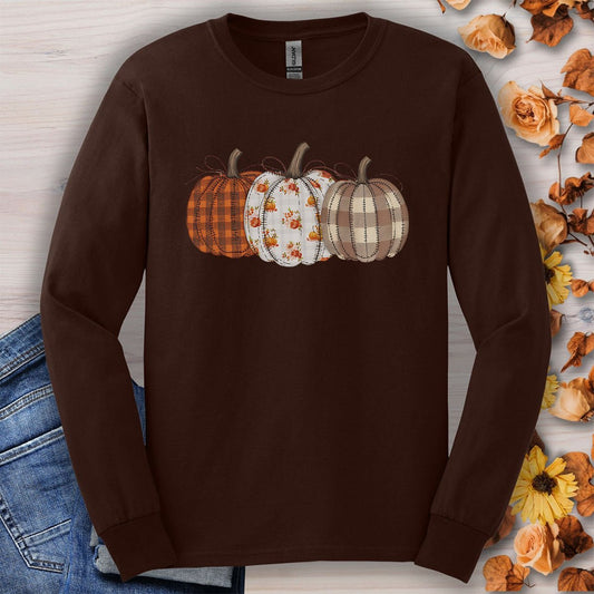 Quilted Plaid Pumpkins Long Sleeve Tee