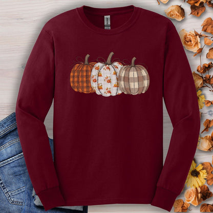 Quilted Plaid Pumpkins Long Sleeve Tee