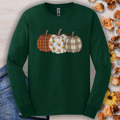 Quilted Plaid Pumpkins Long Sleeve Tee