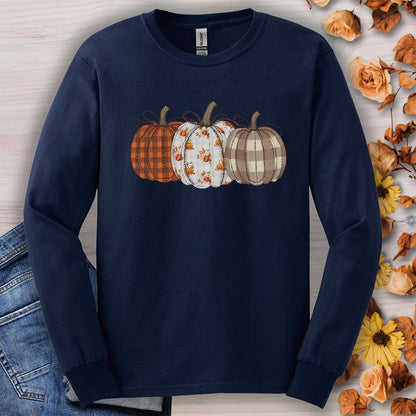 Quilted Plaid Pumpkins Long Sleeve Tee