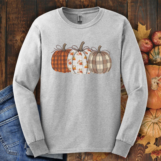 Quilted Plaid Pumpkins Long Sleeve Tee