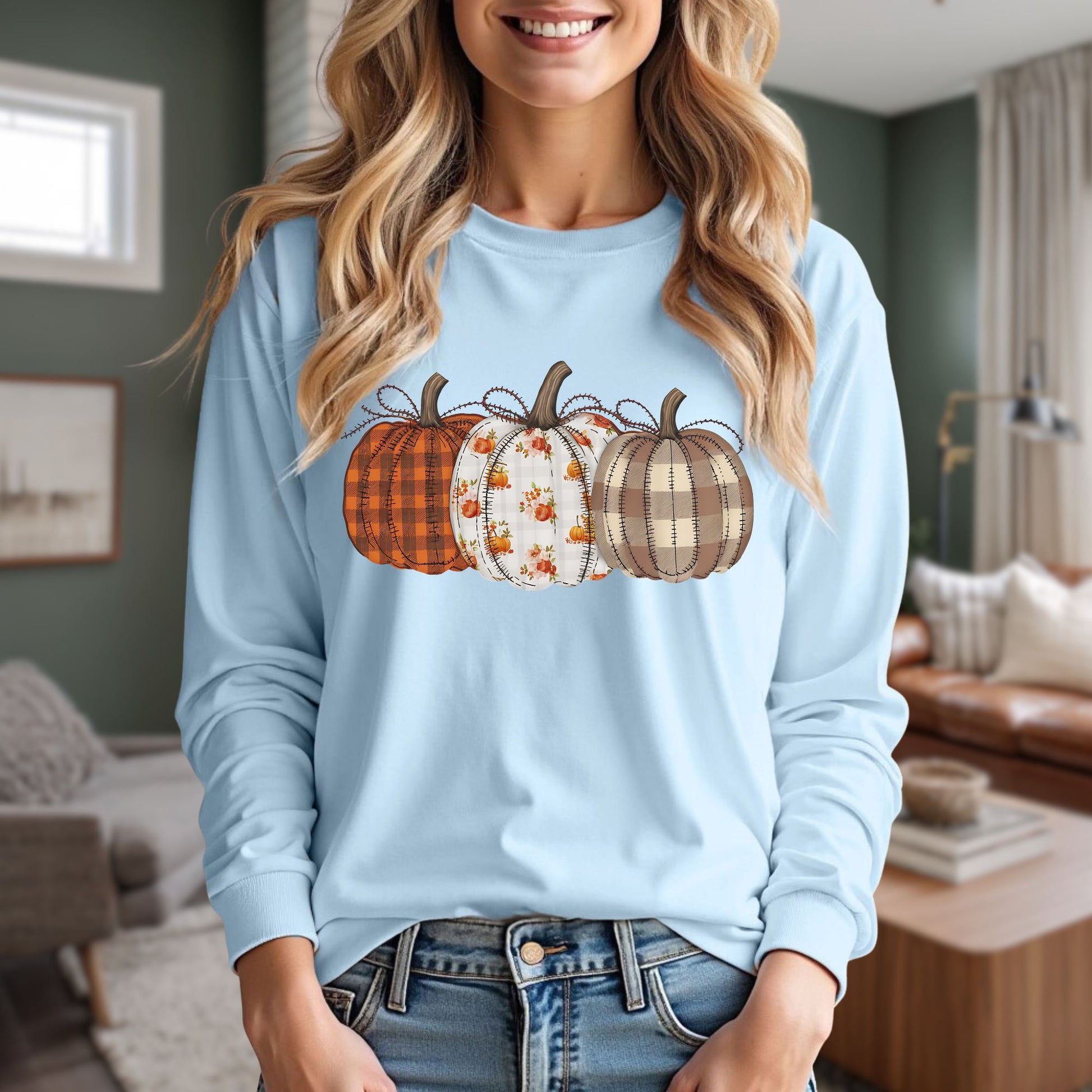 Quilted Pumpkin Long Sleeve Tee