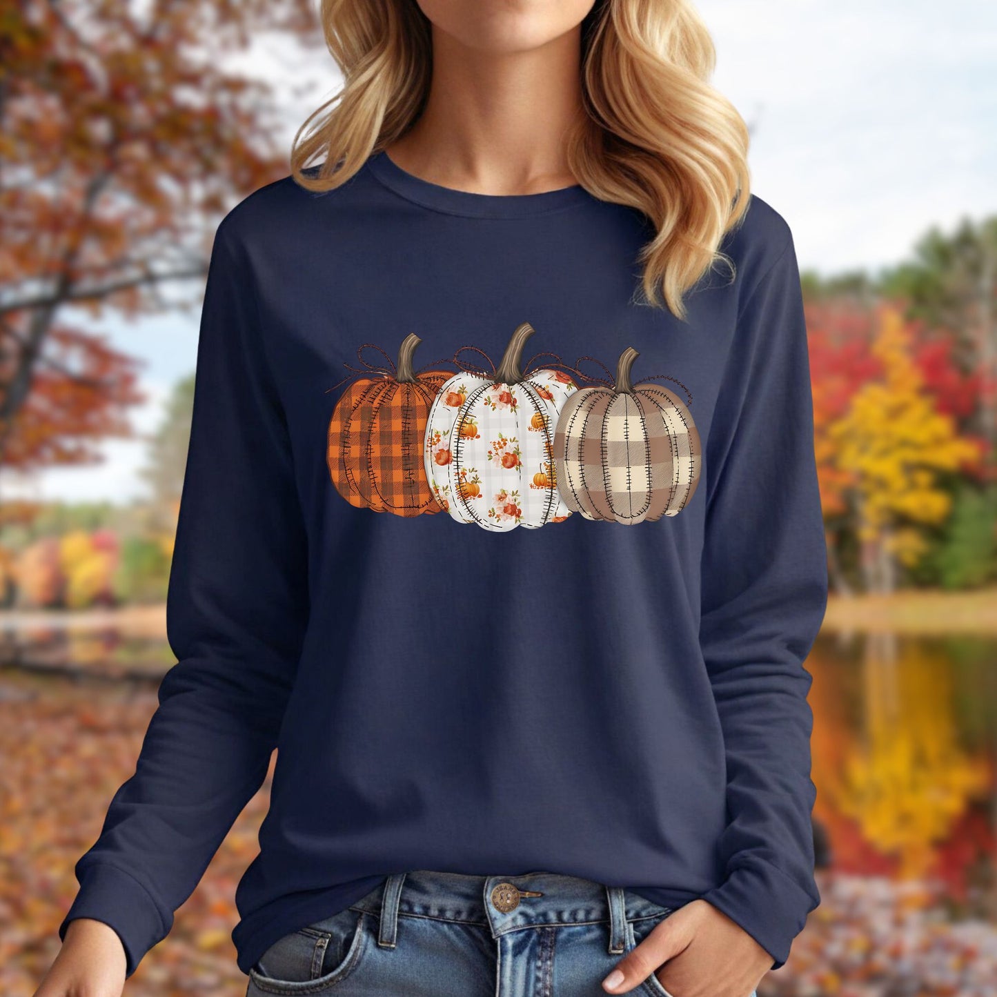 Quilted Pumpkin Long Sleeve Tee