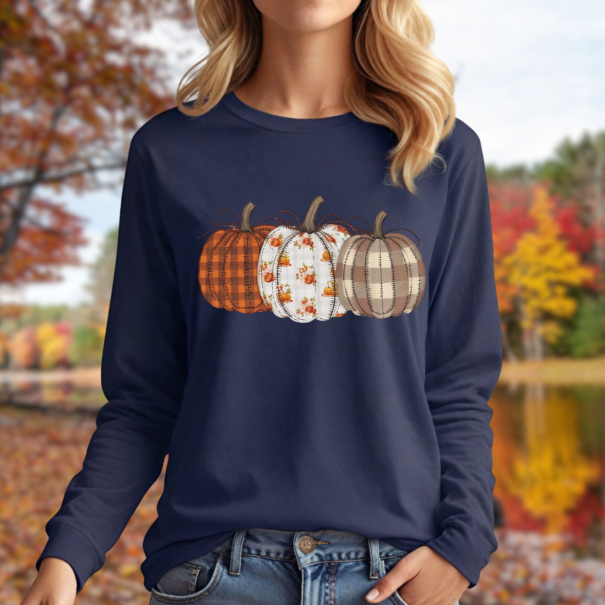 Quilted Pumpkin Long Sleeve Tee