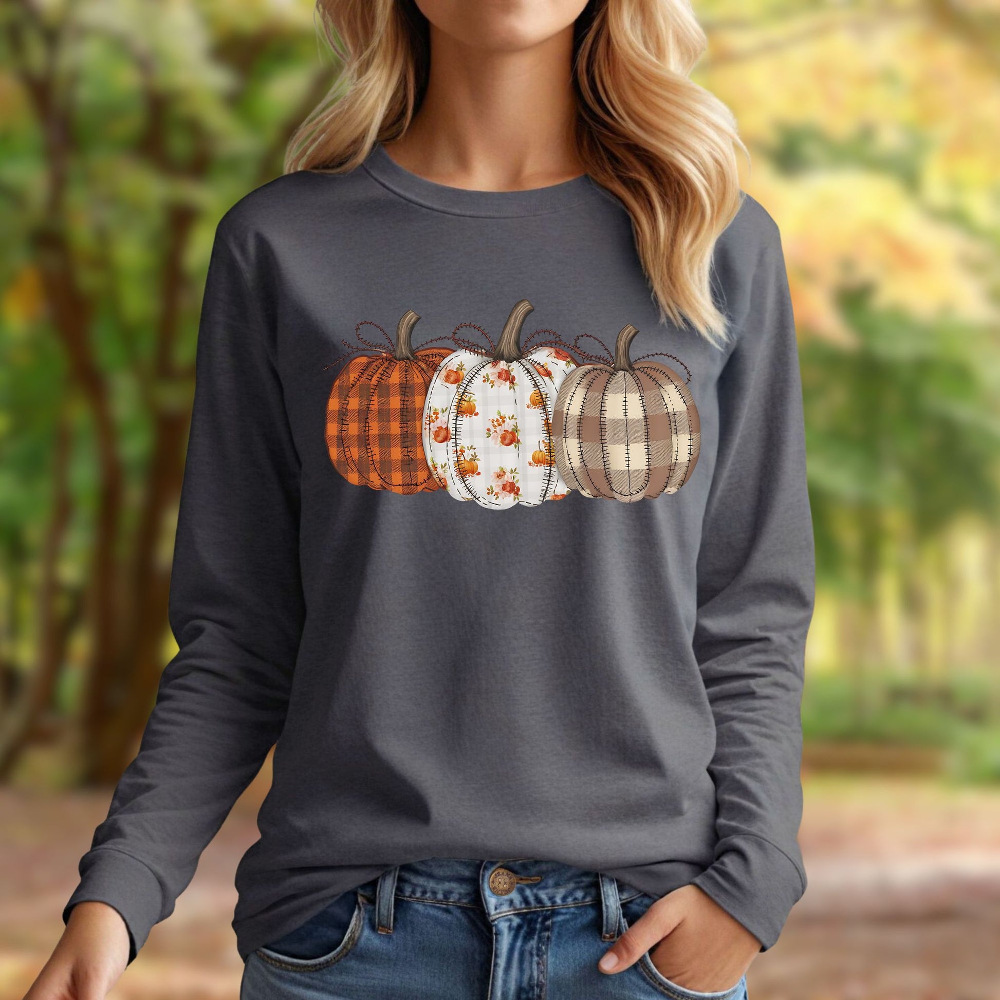 Quilted Pumpkin Long Sleeve Tee