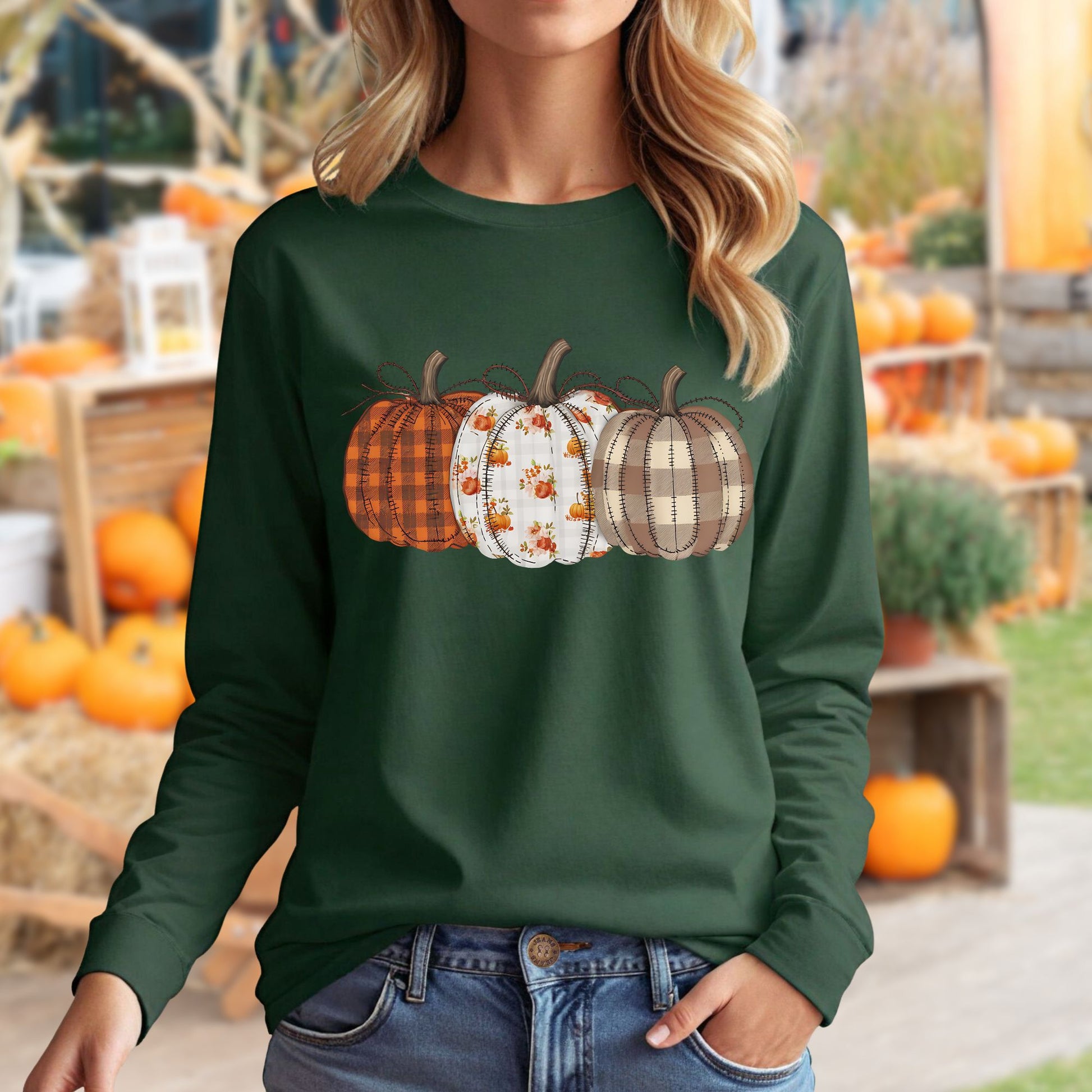 Quilted Pumpkin Long Sleeve Tee