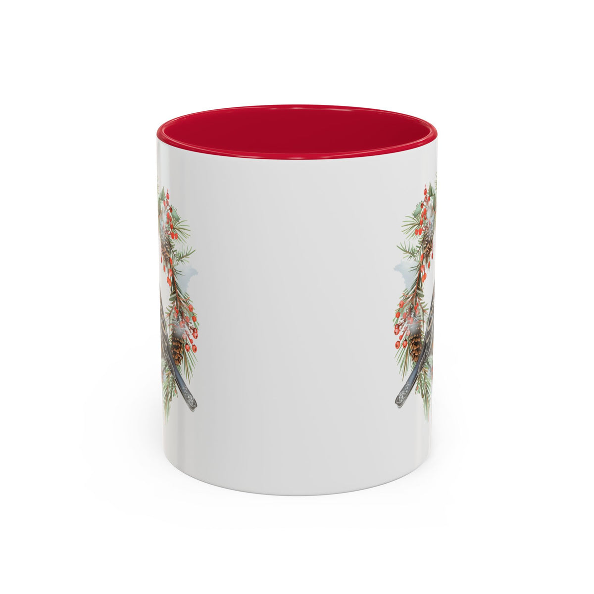Red Bullfinch in Evergreen Wreath Mug (11/15oz)