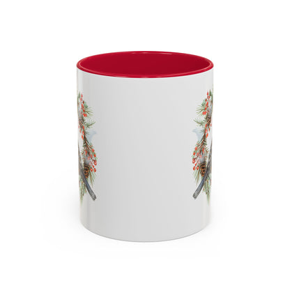 Red Bullfinch in Evergreen Wreath Mug (11/15oz)