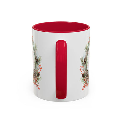 Red Bullfinch in Evergreen Wreath Mug (11/15oz)