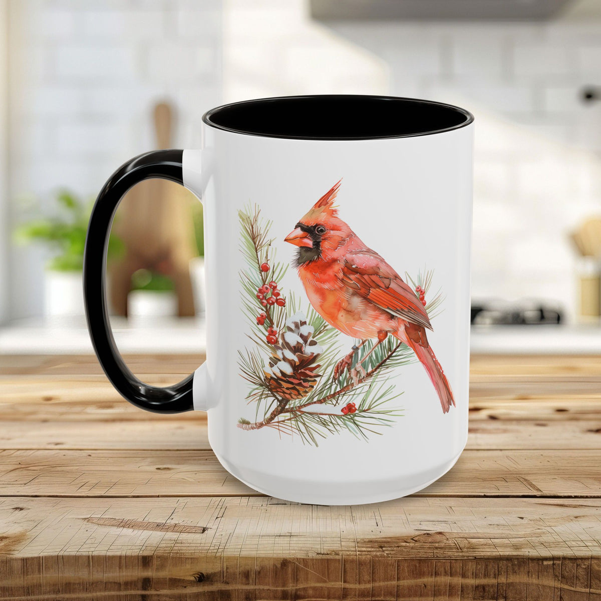 Red Cardinal on Snowy Evergreen Mug (11/15oz)