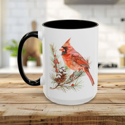 Red Cardinal on Snowy Evergreen Mug (11/15oz)