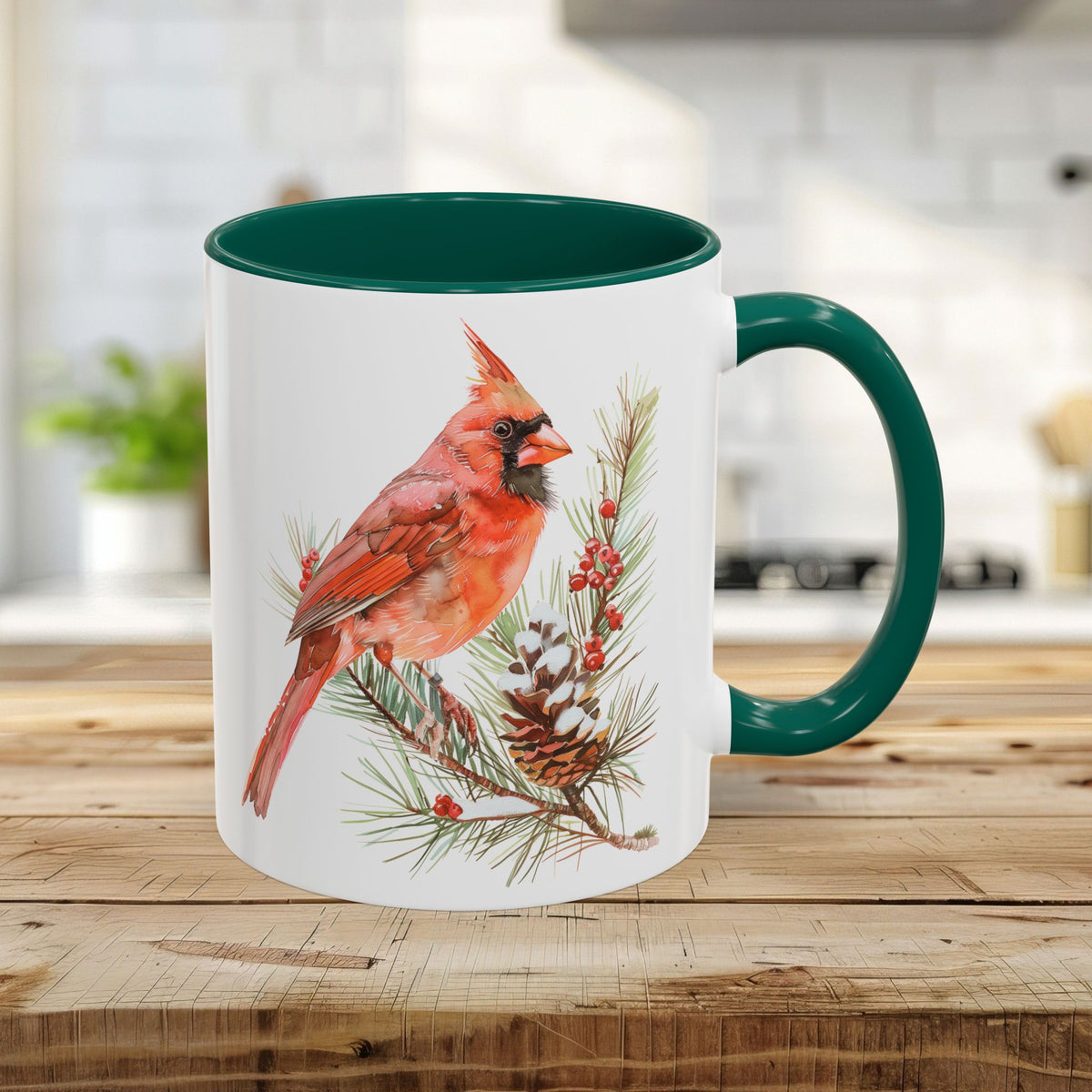 Red Cardinal on Snowy Evergreen Mug (11/15oz)