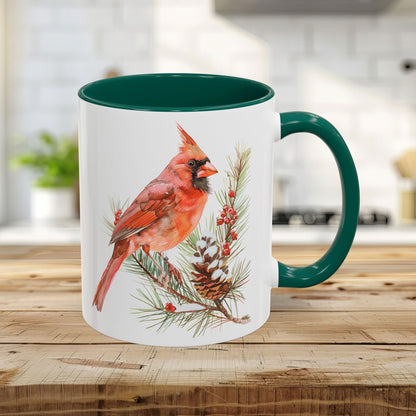 Red Cardinal on Snowy Evergreen Mug (11/15oz)