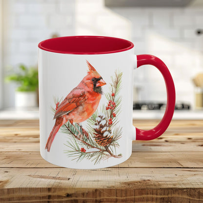 Red Cardinal on Snowy Evergreen Mug (11/15oz)
