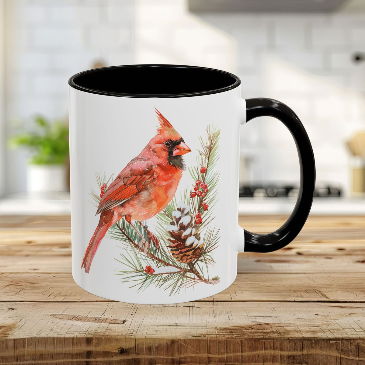 Red Cardinal on Snowy Evergreen Mug (11/15oz)