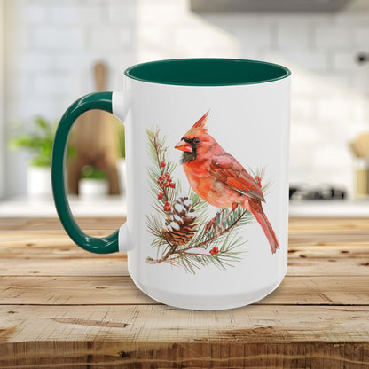 Red Cardinal on Snowy Evergreen Mug (11/15oz)