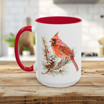 Red Cardinal on Snowy Evergreen Mug (11/15oz)