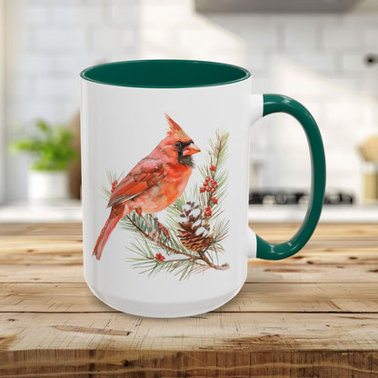 Red Cardinal on Snowy Evergreen Mug (11/15oz)