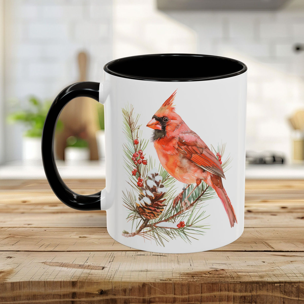 Red Cardinal on Snowy Evergreen Mug (11/15oz)