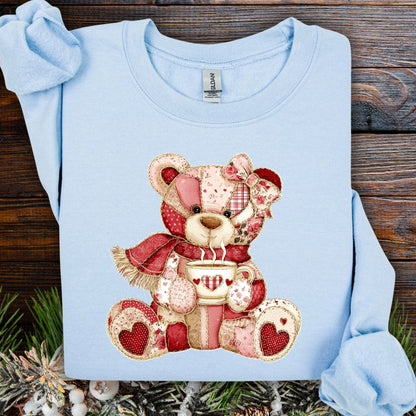 Red Patchwork Country Teddy Bear Sweatshirt