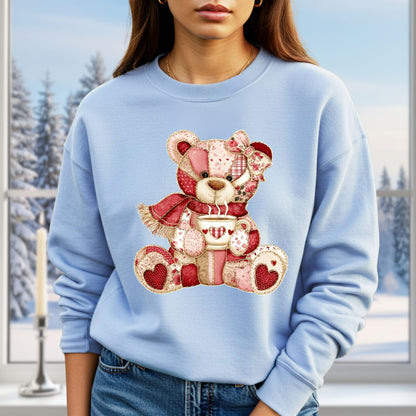 Red Patchwork Country Teddy Bear Sweatshirt