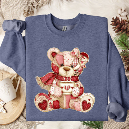 Red Patchwork Country Teddy Bear Sweatshirt