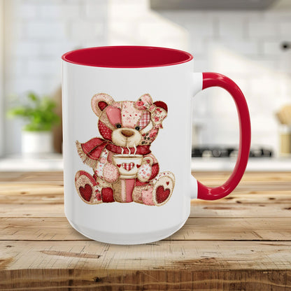 Red Patchwork Valentine's Teddy Bear Mug (11/15oz)