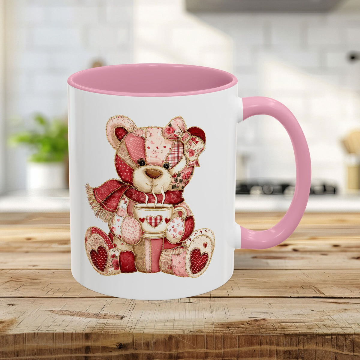 Red Patchwork Valentine's Teddy Bear Mug (11/15oz)