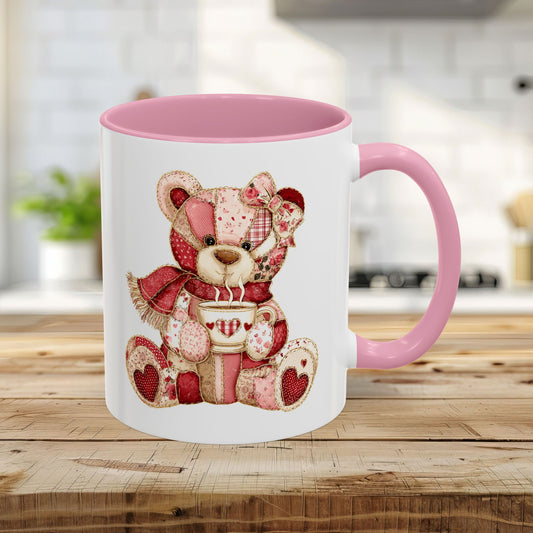 Red Patchwork Valentine's Teddy Bear Mug (11/15oz)