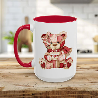 Red Patchwork Valentine's Teddy Bear Mug (11/15oz)