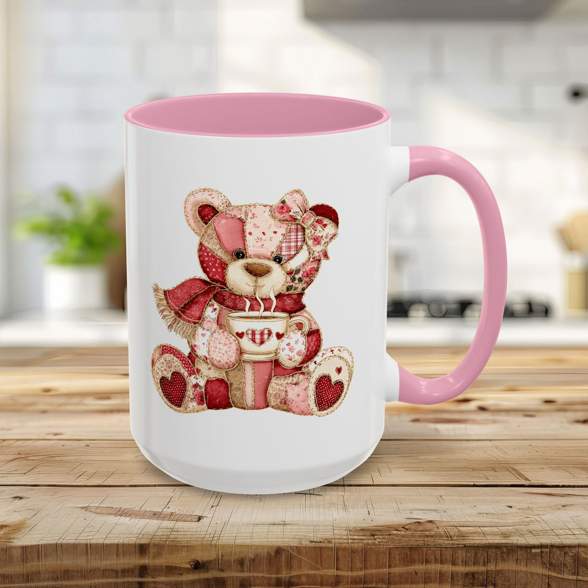 Red Patchwork Valentine's Teddy Bear Mug (11/15oz)