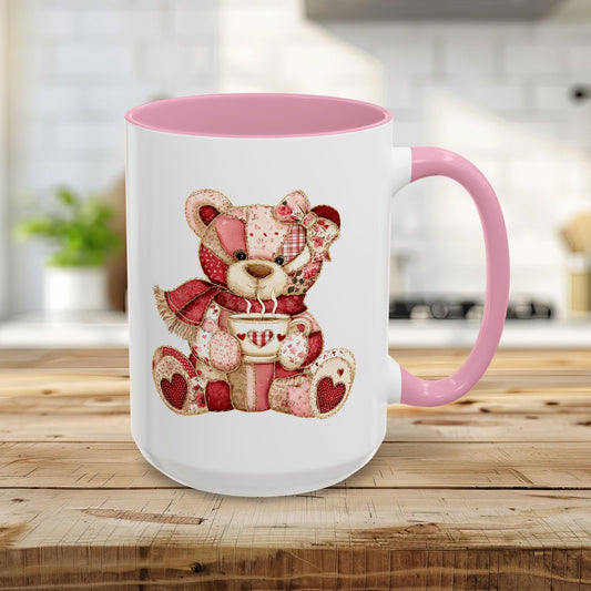 Red Patchwork Valentine's Teddy Bear Mug (11/15oz)
